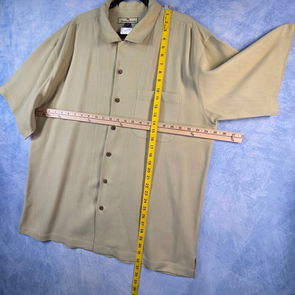Tommy Bahama Mens XL Silk Camp Shirt Tan Herringbone Short Sleeve Button Up - Picture 5 of 7